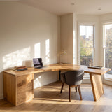 Rustic Wooden L-Shaped Desk For Bright Study Room
