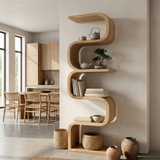 Rustic Farmhouse Wavy Bookshelf Bedroom Corner Display