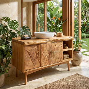 Urban Wooden Sink Vanity With Carved Doors Master Bathroom