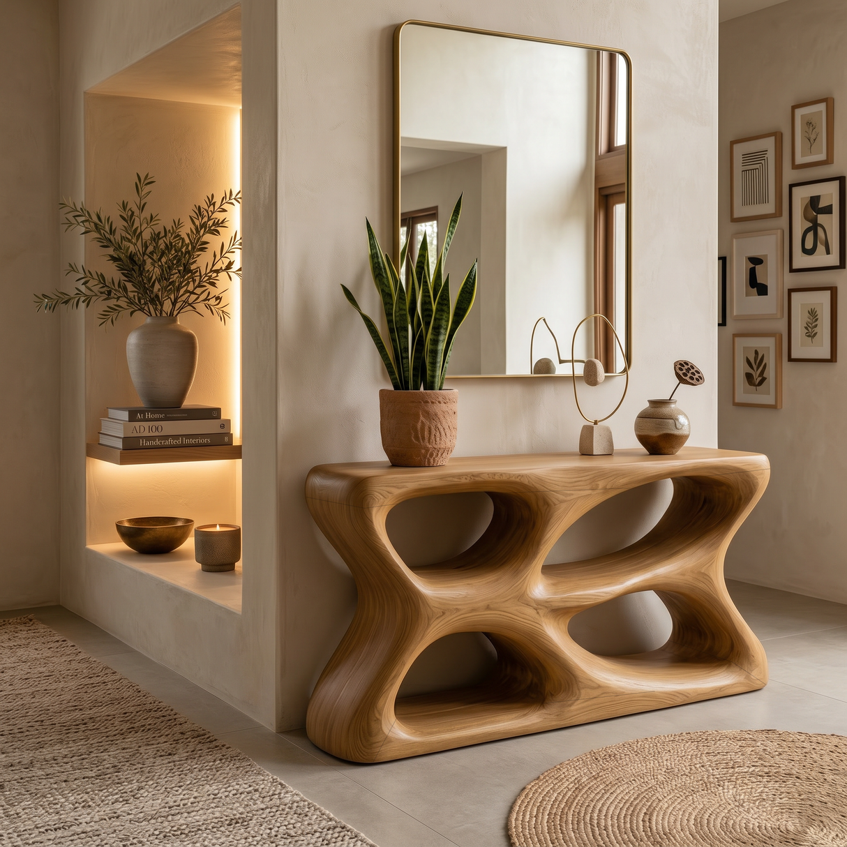 Luxury Sculptural Wooden Console Table For Hallway Entryway