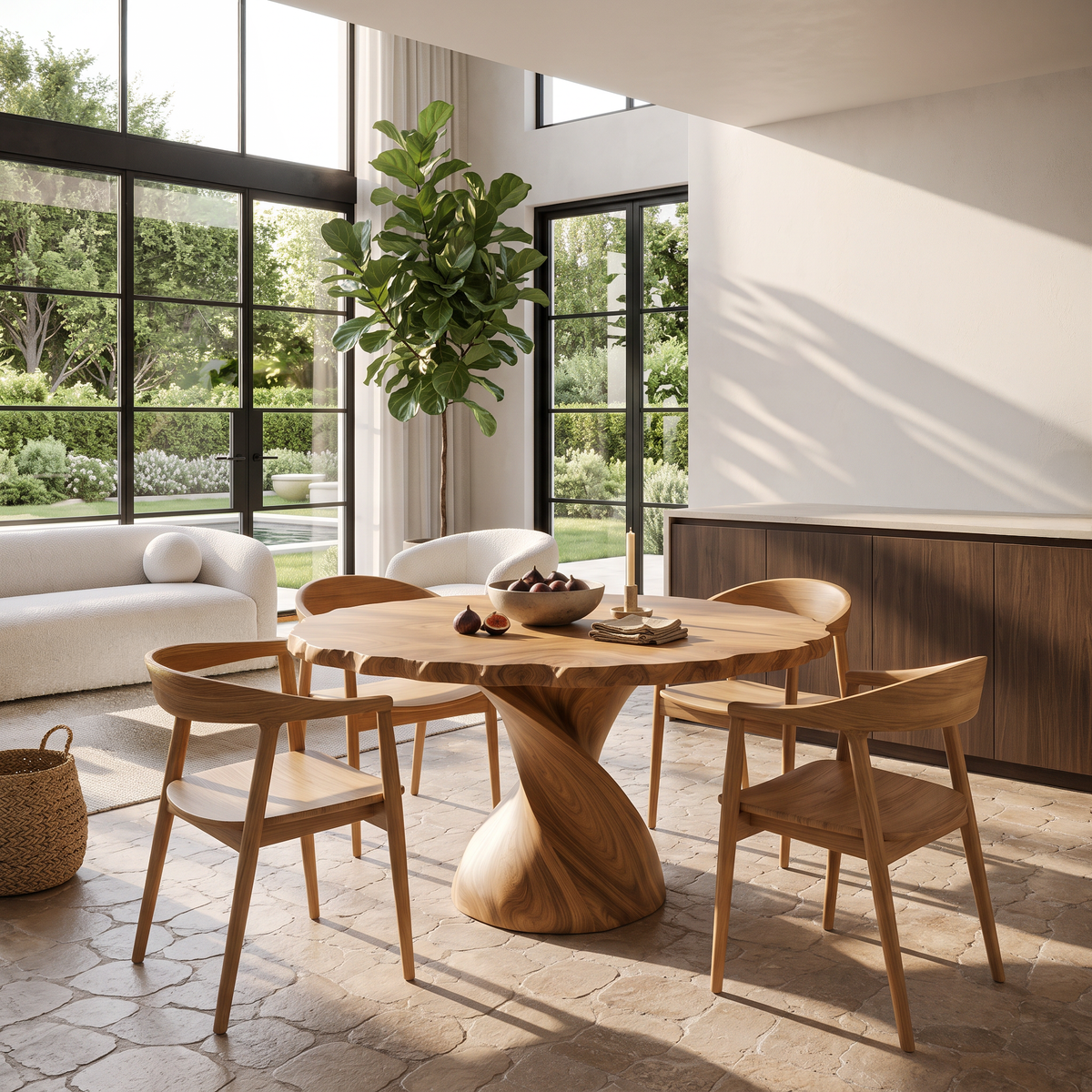 Modern Wooden Dining Table With Twisted Pedestal For Kitchen