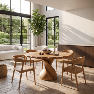 Modern Wooden Dining Table With Twisted Pedestal For Kitchen
