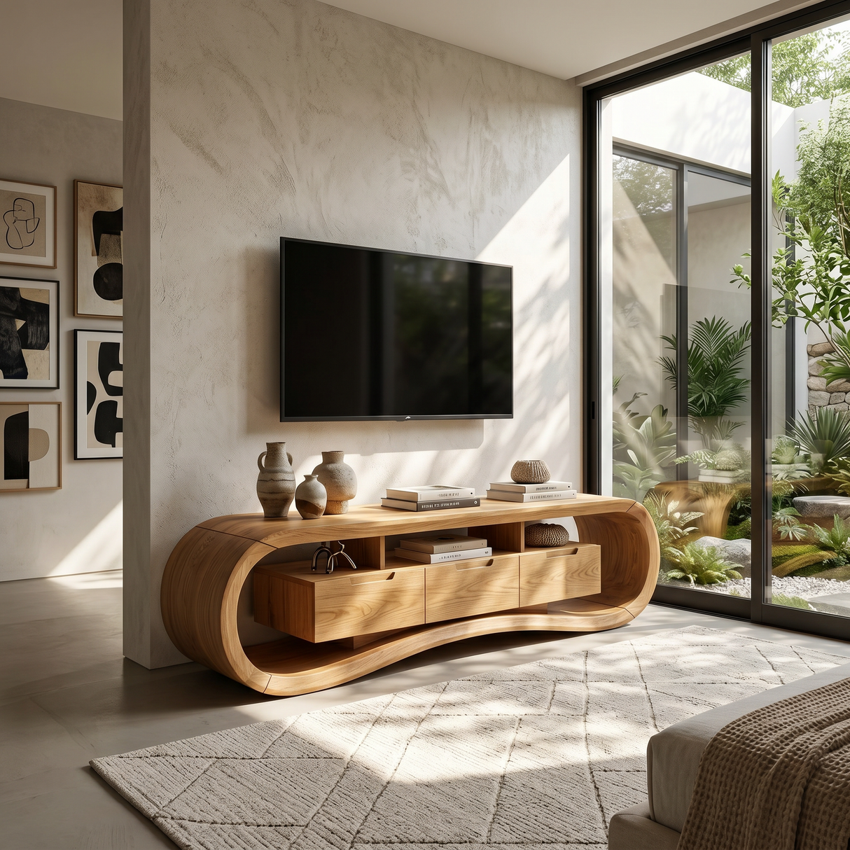 Modern Sculptural TV Stand For Luxury Minimalist Living Room