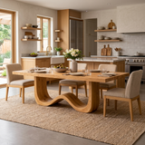 Mid Century Wooden Dining Table With Elegant Base For Kitchen