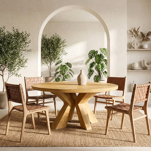 Organic Wooden Dining Table With Multi-Branched Base For Kitchen