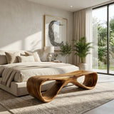 Organic Wooden Bench For Living Room Accent