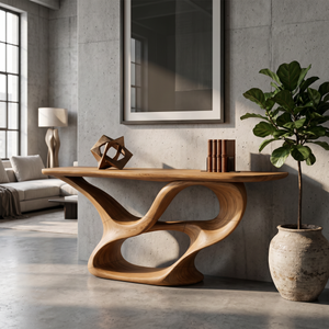Organic Carved Console Table Contemporary Entryway