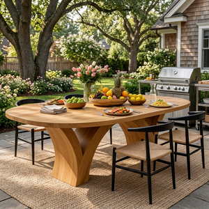 Modern Wooden Dining Table With Elegant Base For Dining Space