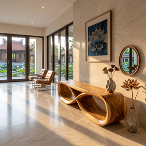 Curved Wooden Bench Contemporary Residence