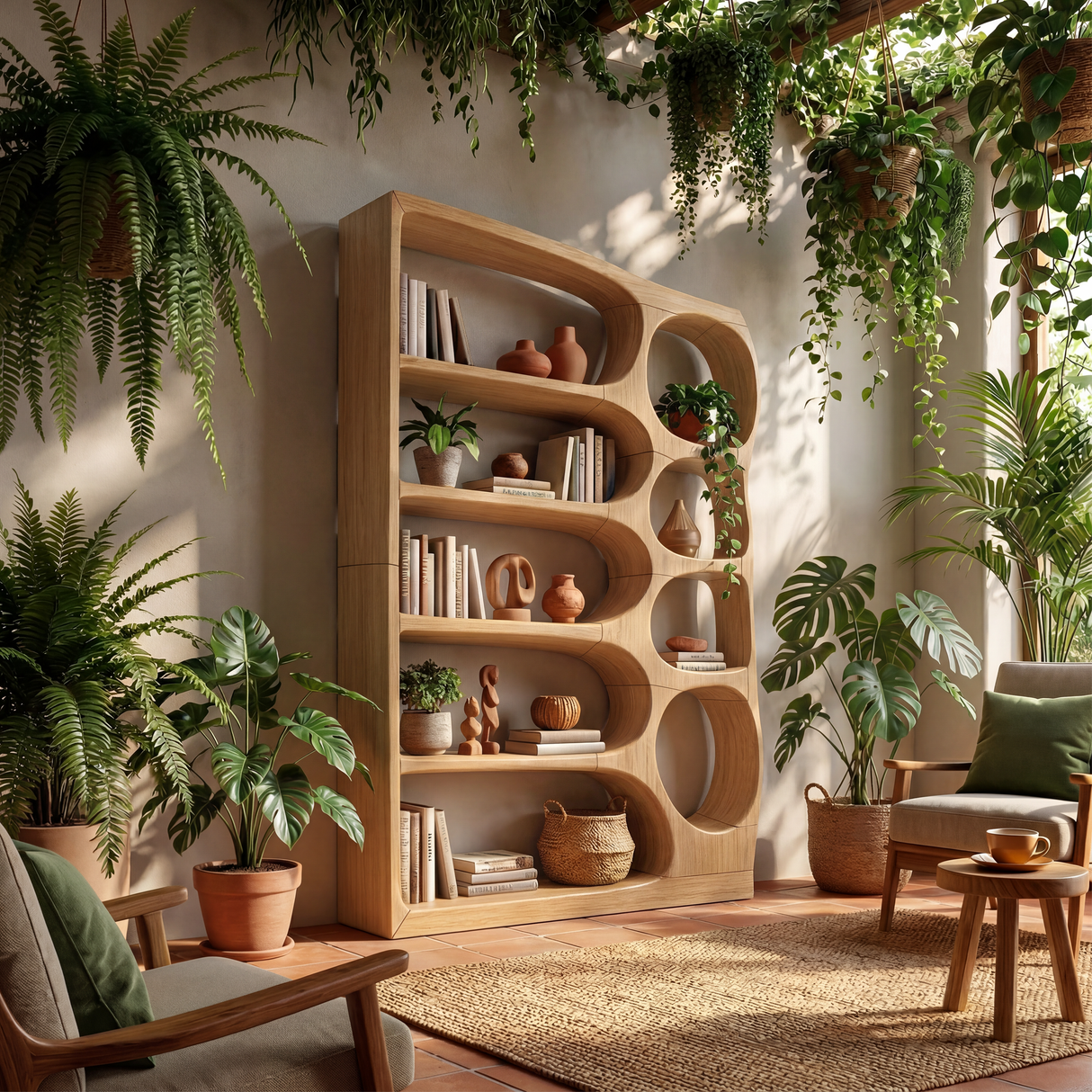 Mid Century Handcrafted Bookshelf Storage Organizer For Living Room