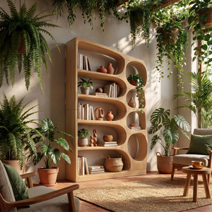 Mid Century Handcrafted Bookshelf Storage Organizer For Living Room