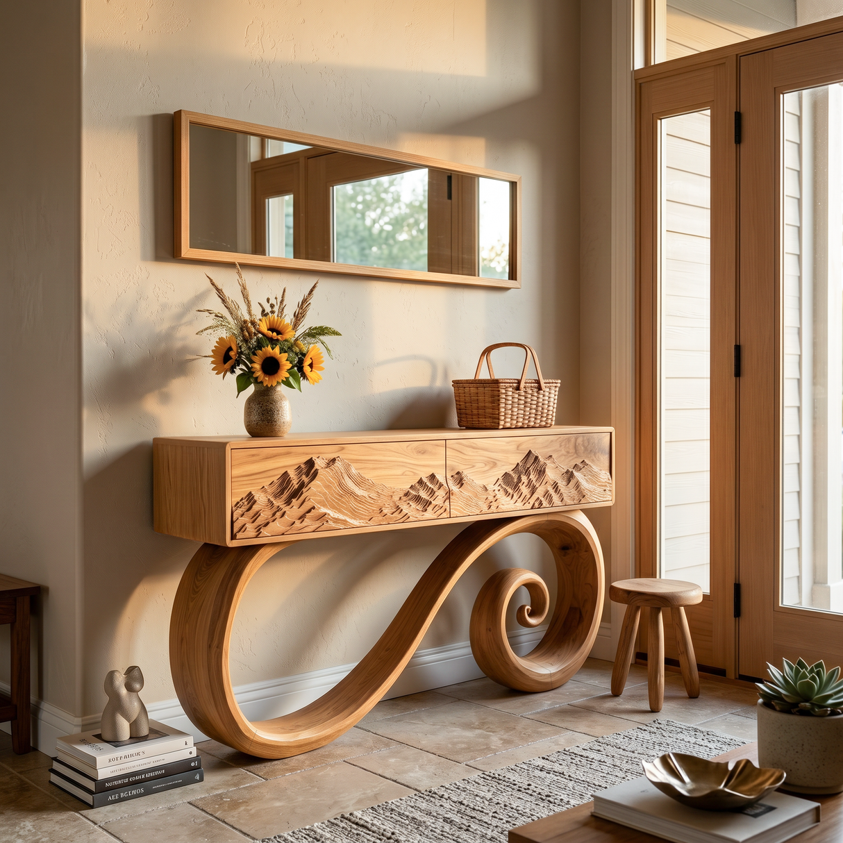 Sculptural Console Table With Spiral Base For Elegant Entryway