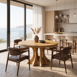 Modern Round Dining Table Multi Column Pedestal For Designer Dining
