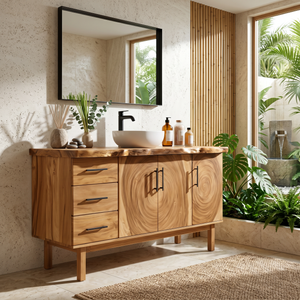 Tropical Natural Wood Vanity For Outdoor Bathroom