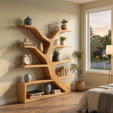 Organic Wooden Bookshelf Branch Form For Home Interior