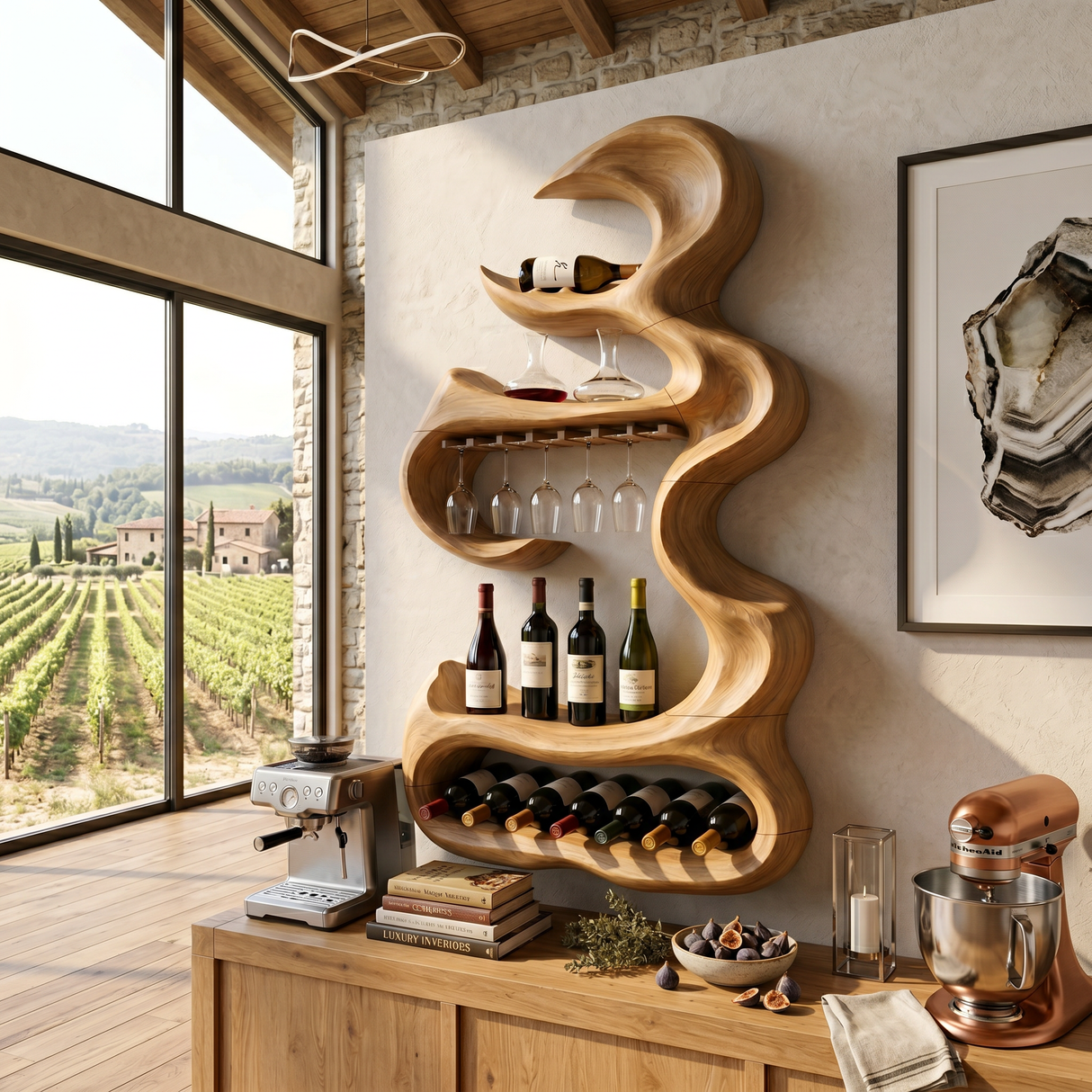 Rustic Landscape Bottle Display For Entertaining Space