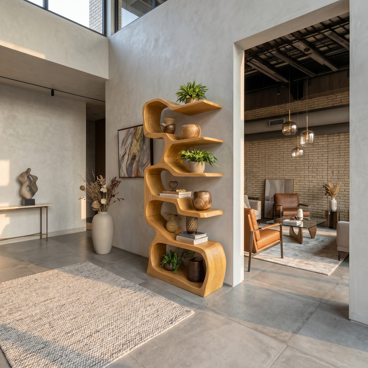 Organic Wooden Display Shelf For Coastal Living