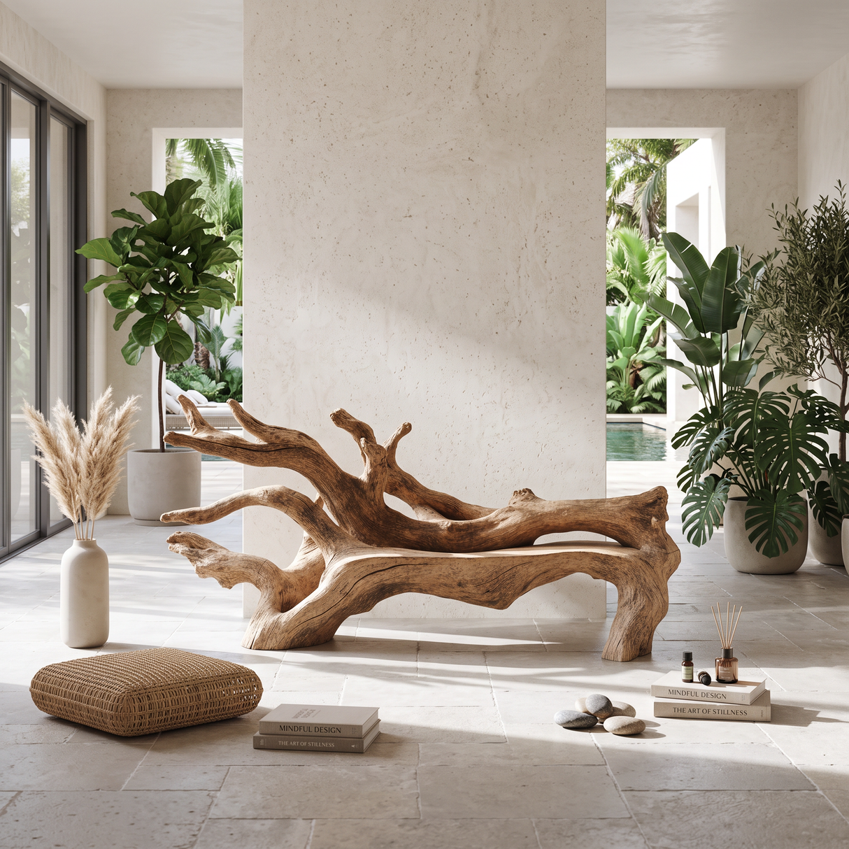 Handcrafted Branch Bench For Versatile Living Room Seating