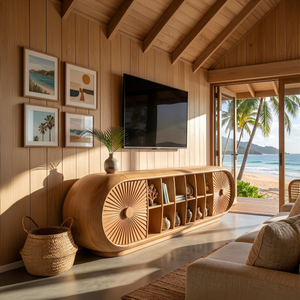 Scandinavian Organic TV Cabinet For Coastal Interior Space