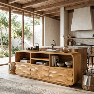 Organic Wooden Console Table With Curved Edges For Contemporary Home