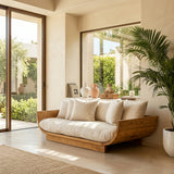 Wooden Sofa With Curved Form For Living Room
