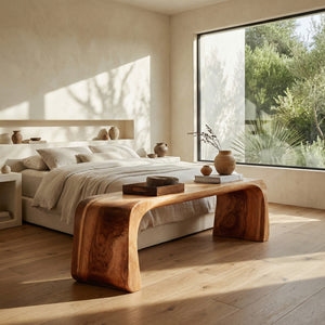 Contemporary Wood Curved Bench For Entryway Or Living Room