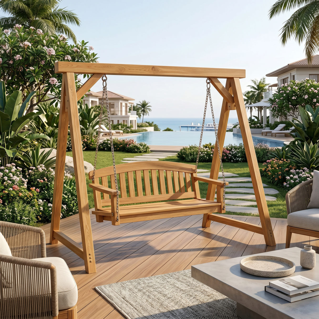 Modern Wooden Porch Swing Penthouse Living Space