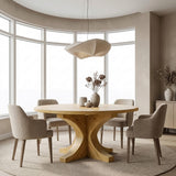 Modern Round Wooden Dining Table With Flared Base For Kitchen