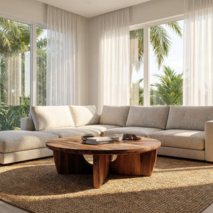 Round Wooden Coffee Table Unique Base Design For Home