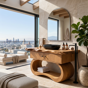 Minimalist Organic Vanity With Open Shelf For Interior