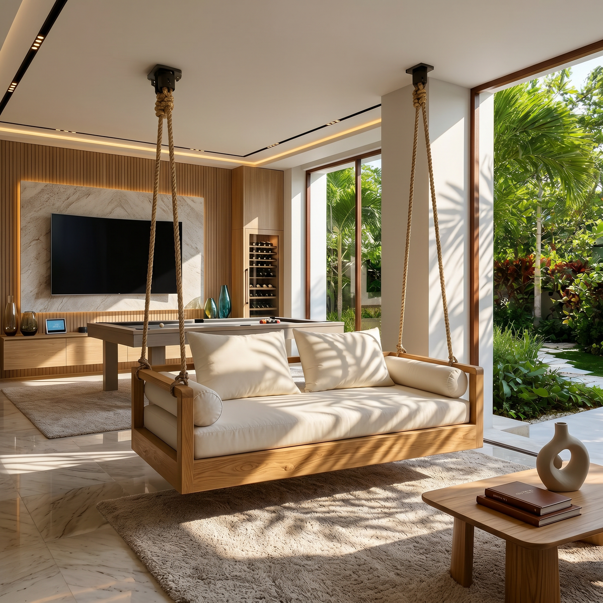 Tropical Indoor Hanging Daybed Swing Resort Style Living Room