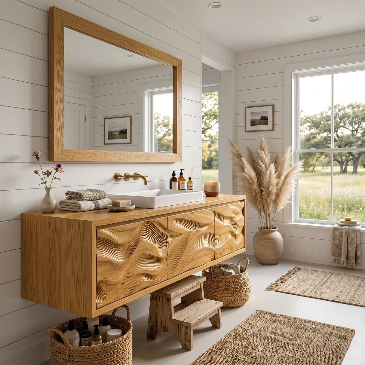 Minimalist Wooden Floating Bathroom Vanity For Primary Bathroom