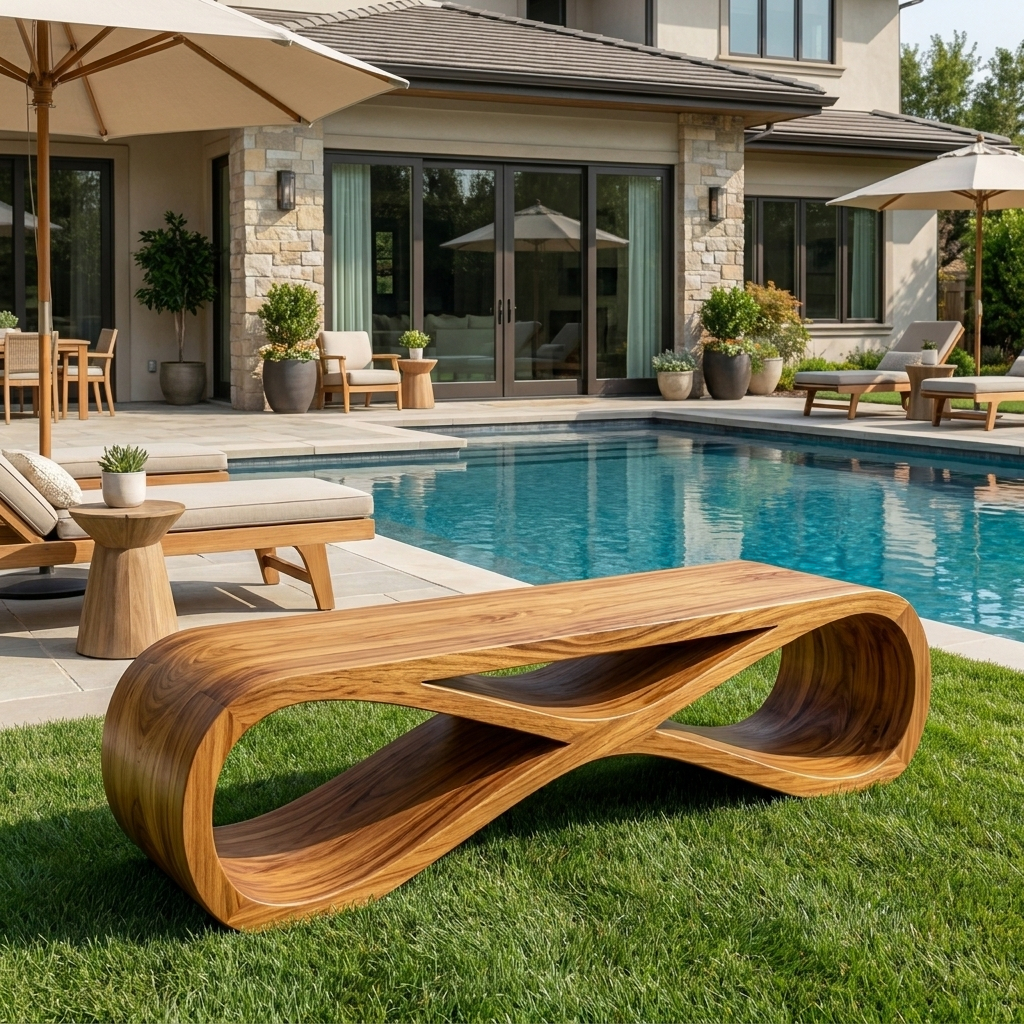 Minimalist Sculptural Wood Bench For Home Entry