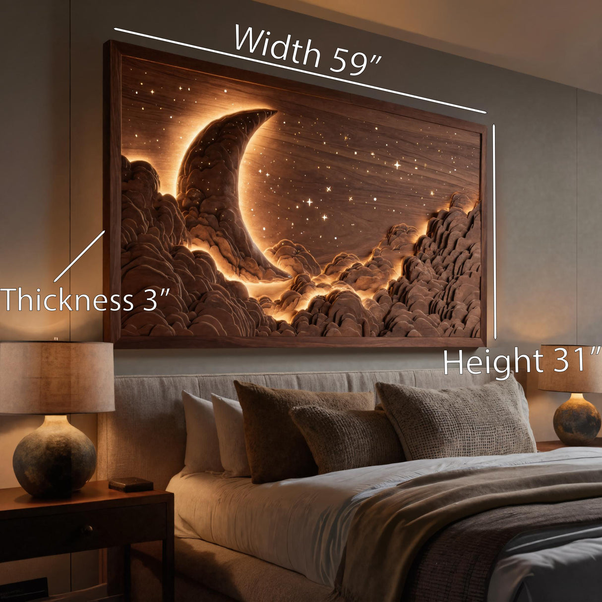 Handcrafted Moon Stars Wooden Wall Art For Bedroom