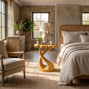 Handcrafted Wooden Nightstand With Floral-shaped Tabletop For Bedroom
