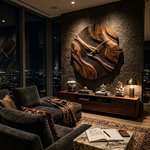 Organic Sculptural Wooden Wall Clock For Living Room