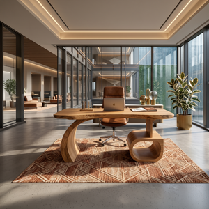 Scandinavian Organic Desk With Display Shelf For Workspace