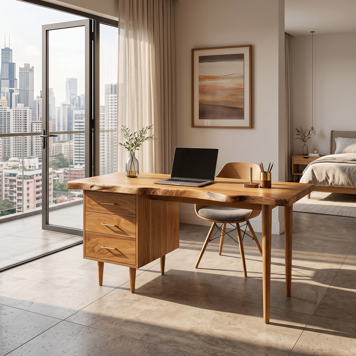 Luxury Office Desk With Open Shelf For High Rise Office