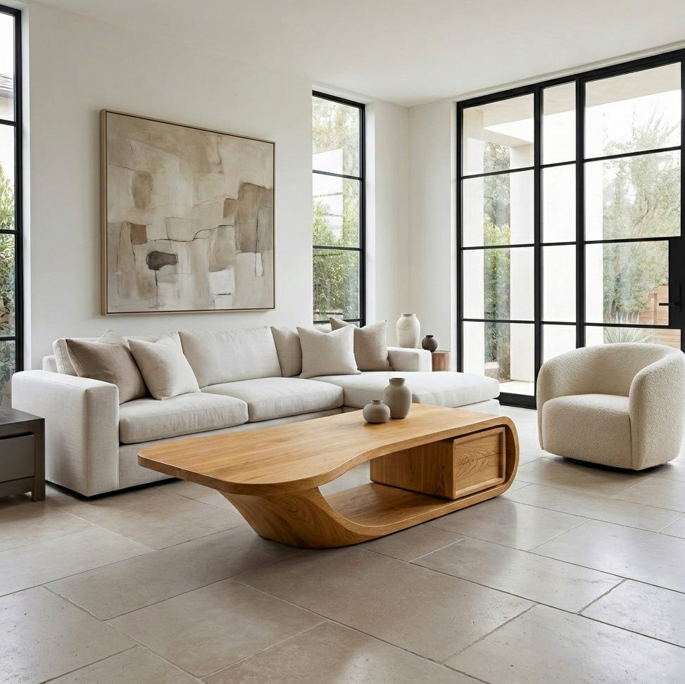 Modern Sculptural Coffee Table With Curved Design For Home Office