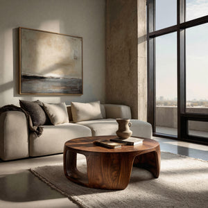 Minimal Wood Round Coffee Table With Sculptural Form For Home