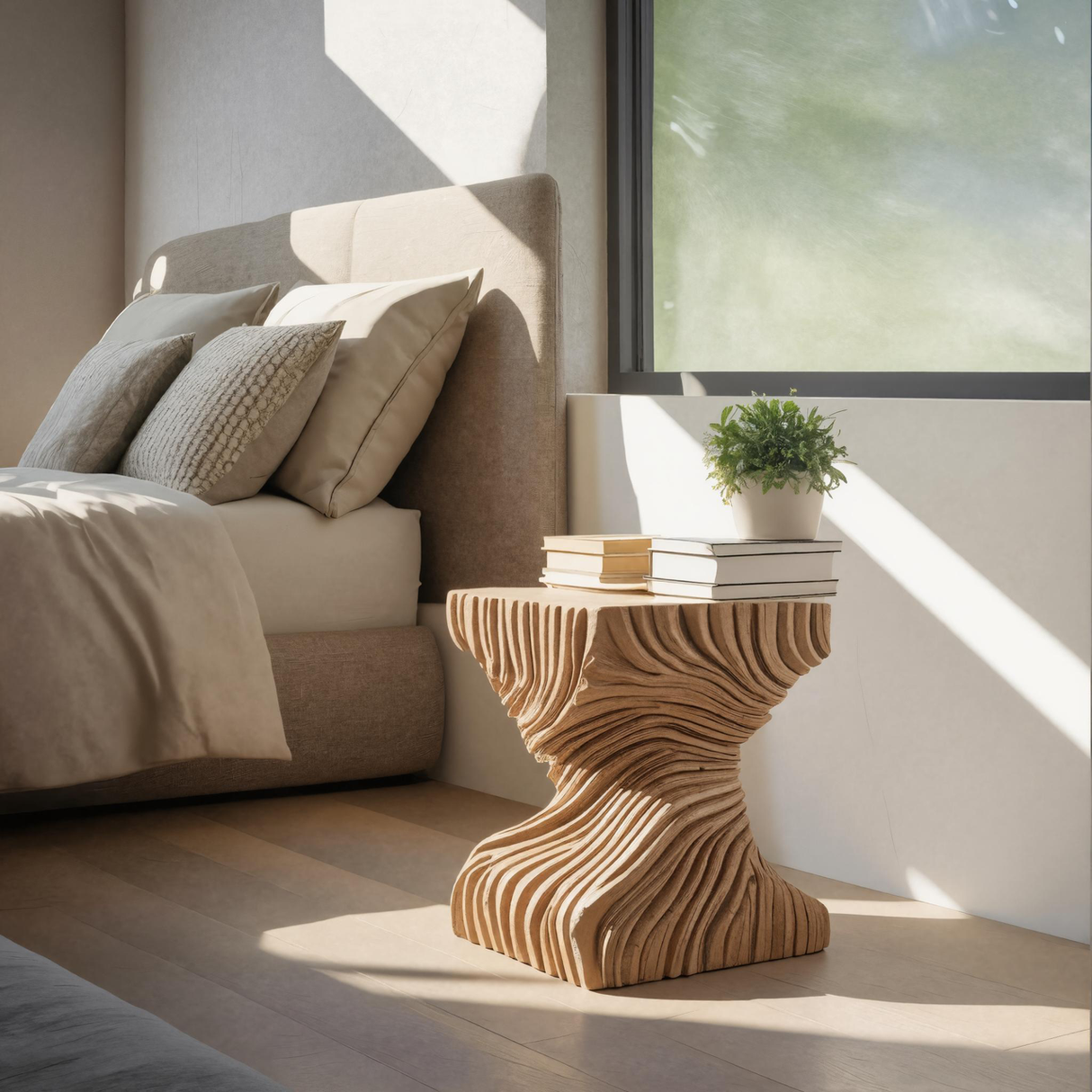 Modern Carved Side Table For Bedroom Or Living Room