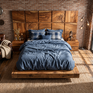 Minimal Grid Wood Headboard For Dark Contemporary Bedroom