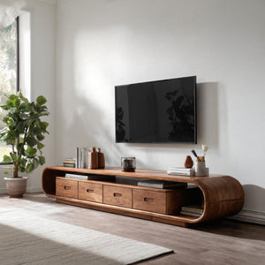 Modern Curved TV Stand With Drawer For Living Room
