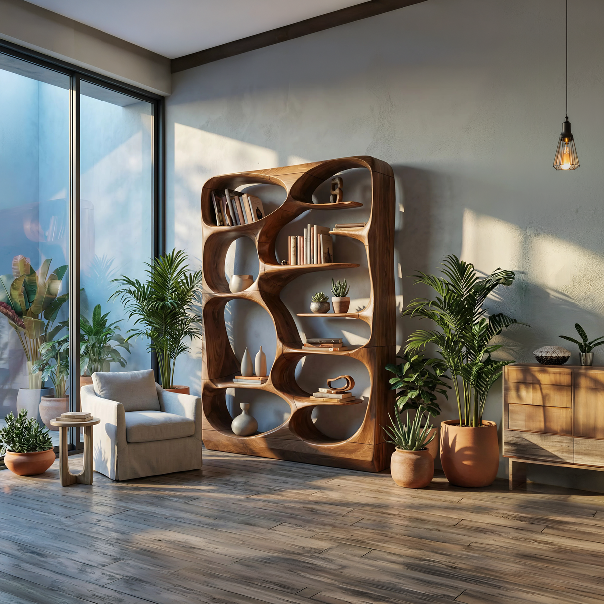 Modern Sculptural Bookshelf Storage Organizer For Living Room