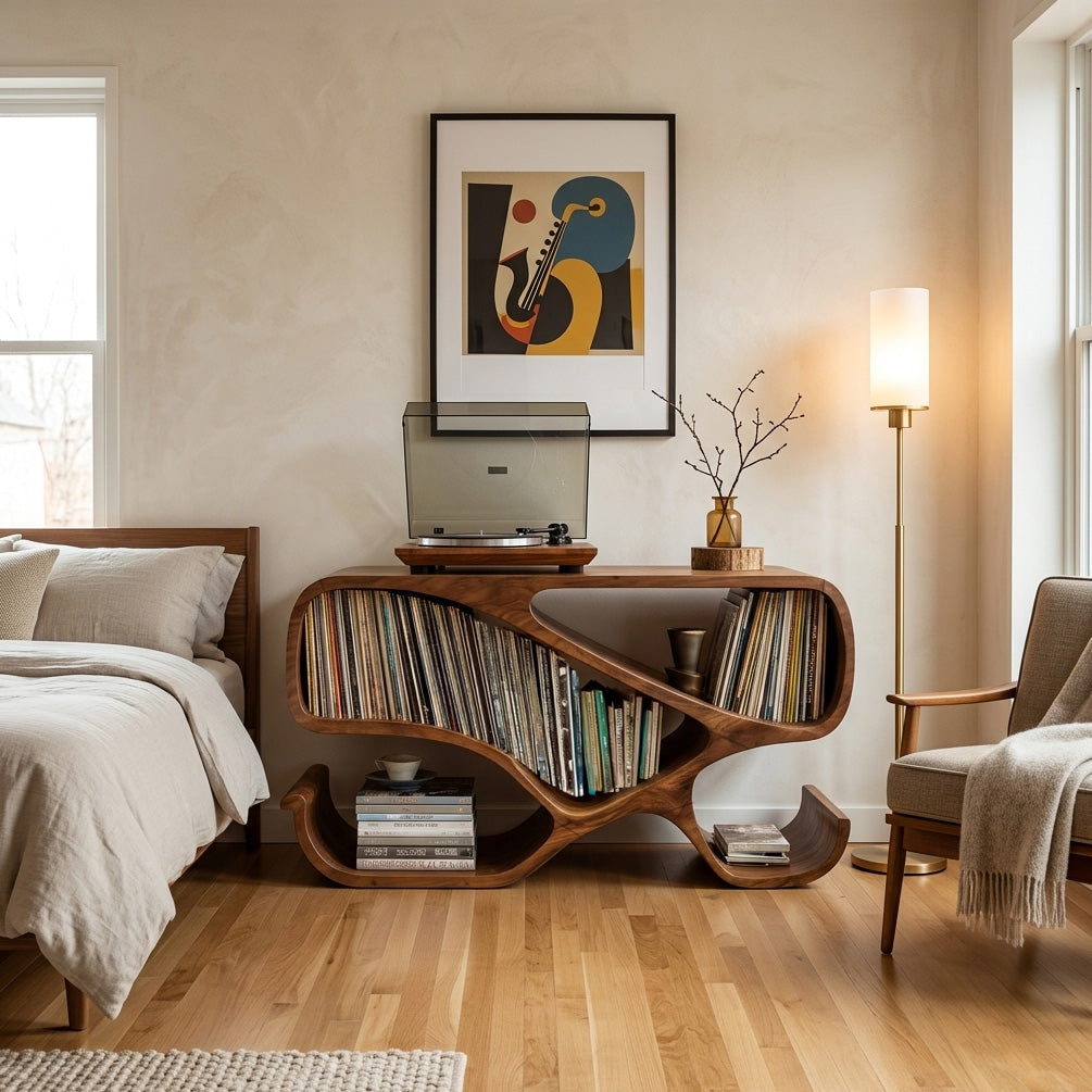 Modern Wooden Record Player Cabinet With Compartments For Living Room