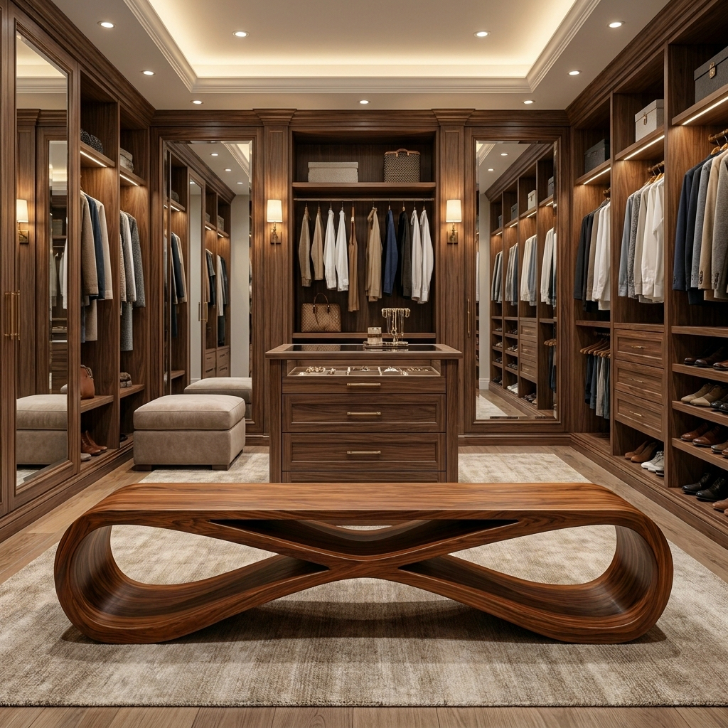 Minimalist Sculptural Wood Bench For Home Entry