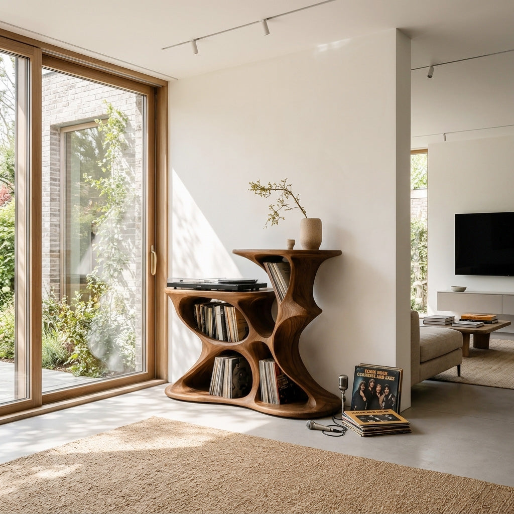 Modern Sculptural Vinyl Storage Cabinet For Living Room