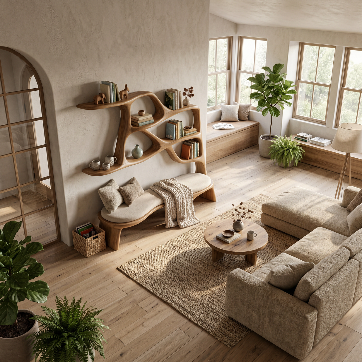 Minimalist Window Seat Bookcase For Modern Bedroom