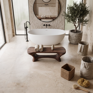 Modern Organic Bathroom Seat With Center Shelf For Bathroom