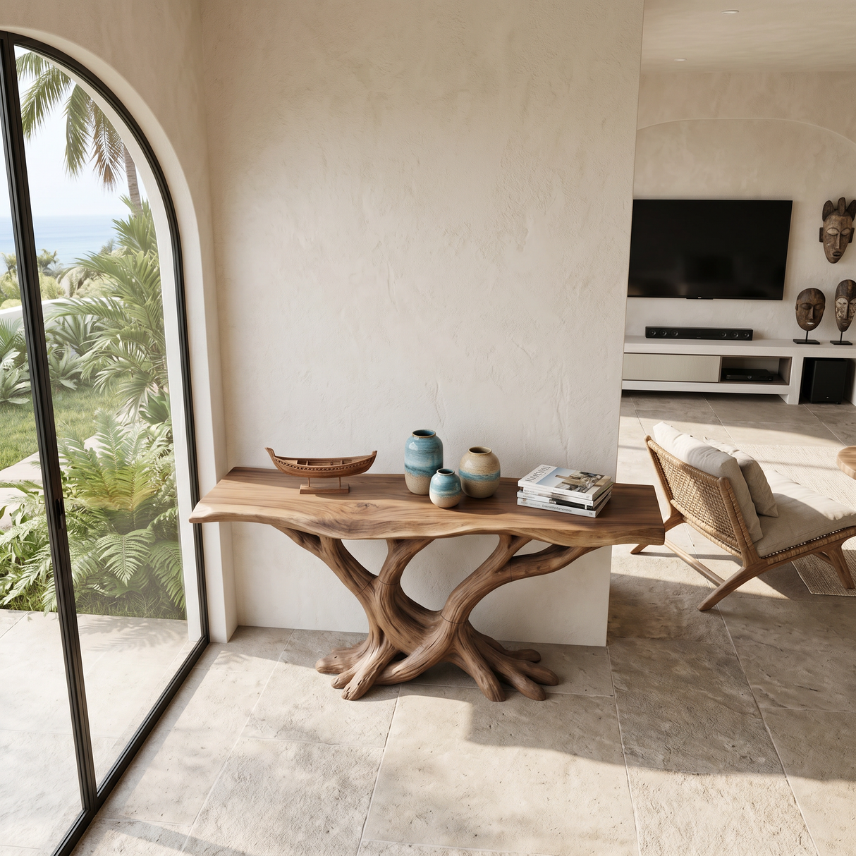 Organic Twisted Wood Console Table Contemporary Hallway